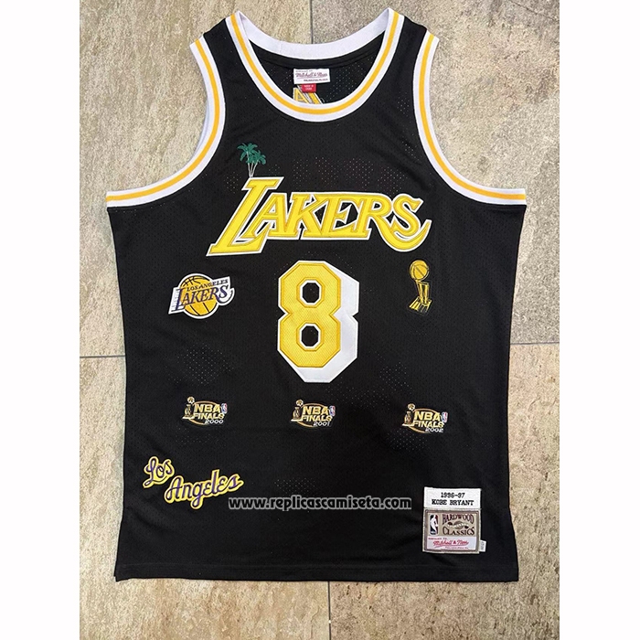 Camiseta Los Angeles Lakers Kobe Bryant NO 8 Hardwood Classics Mitchell & Ness 1996-97 Negro